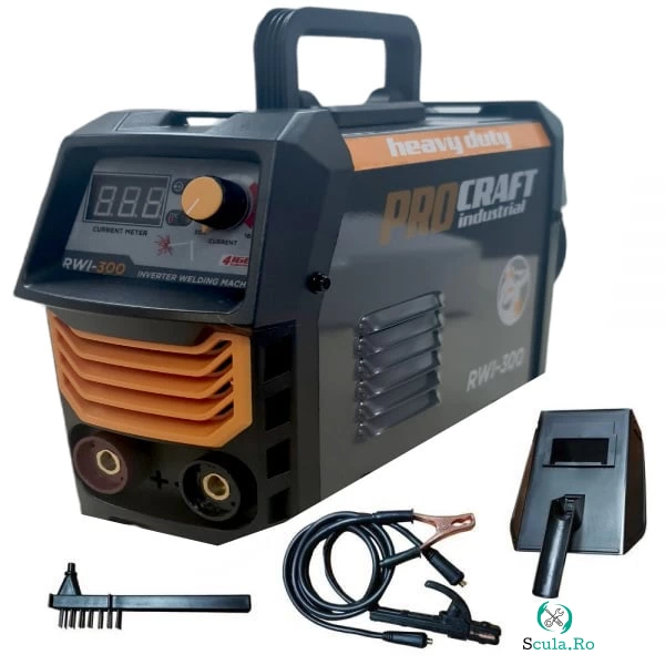 Aparat de sudura tip Invertor ProCraft Industrial RWI 300, Profesional, Heavy Duty, Accesorii Incluse