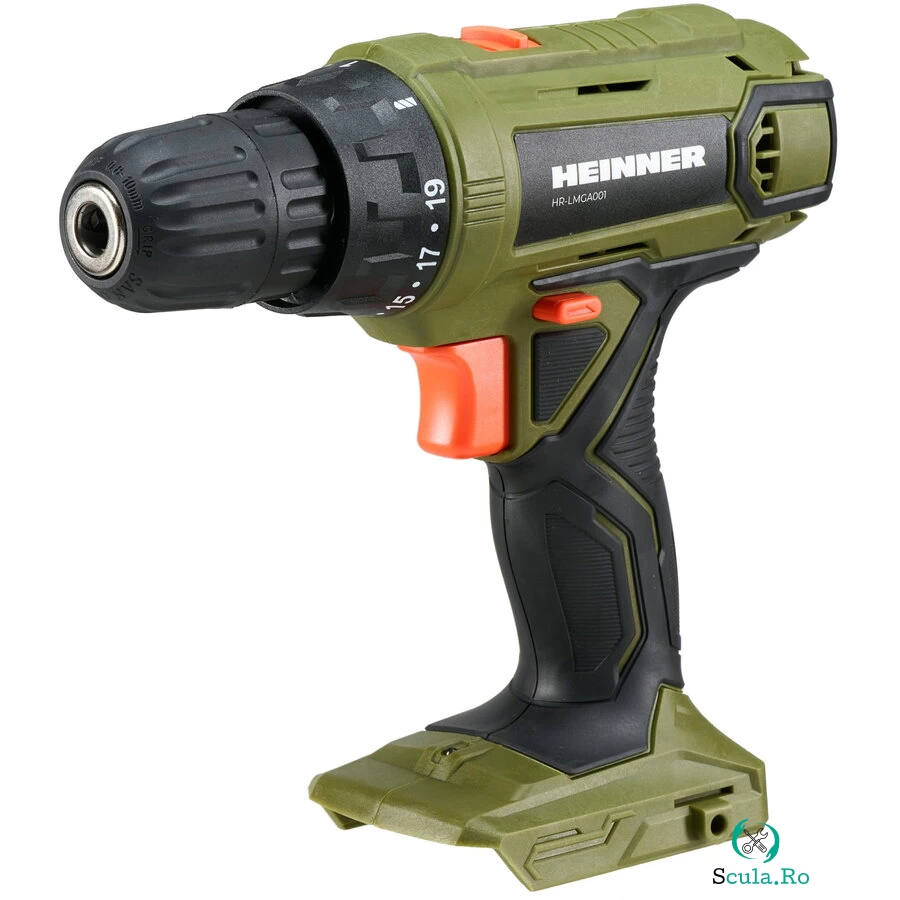HEINNER Masina de gaurit si insurubat (bormasina) pe acumulator Heinner HR-LMGA001, 18 V, 1100 RPM, 35 Nm, 10 mm mandrina, tehnologie OnePower, fara acumulator/incarcator