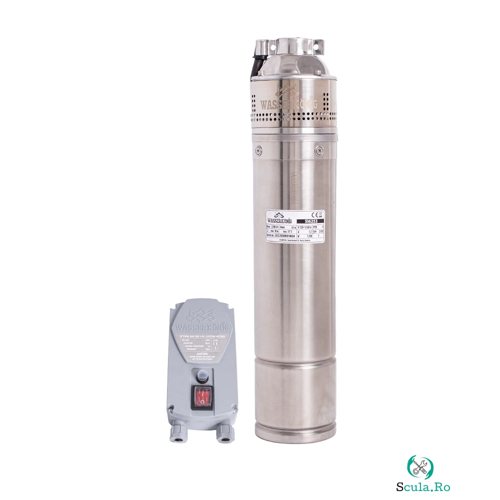 Pompa submersibila periferica Wasserkonig SI6253, diametru 4"", inox, putere 1200 W, debit 3180 l/h, inaltime refulare 62 m
