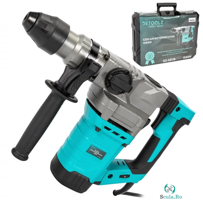Ciocan rotopercutor Detoolz DZ-SE118, 1500W, 3 burghie, 2 dalte. beton, otel, piatra la 564.00 lei ron