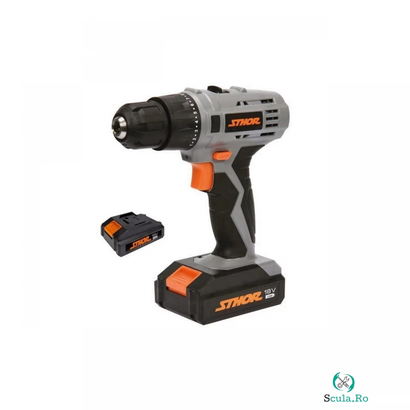 Bormasina 18V cu 2 acumulatori Sthor 78972, Li-Ion, 1.3 Ah, 22 Nm, valiza transport