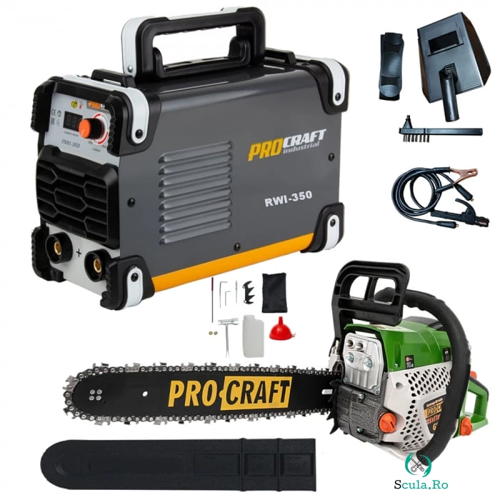 Pachet Profi ProCraft , Invertor RWI 350 Industrial + Motofierastrau GS 52T, 5.5CP, accesorii incluse la 1,016.00 lei ron