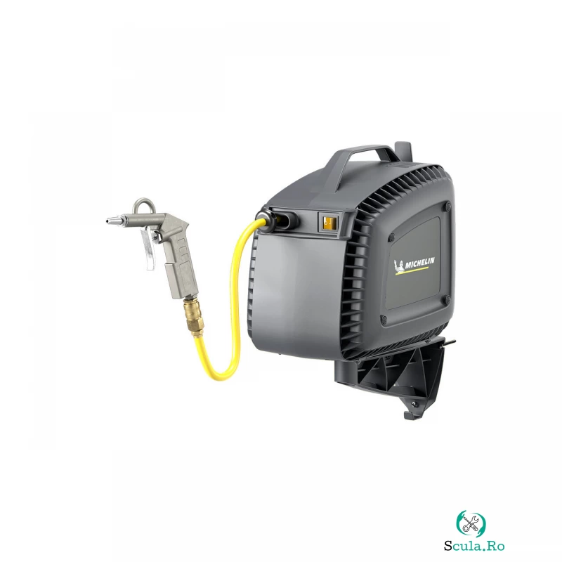 Compresor de aer monofazat de perete, MICHELIN, tip MBLGO-COMPACT, 230V, fara rezervor, debit 160l/min, cu derulator de furtun si pistol de suflat, fara ulei