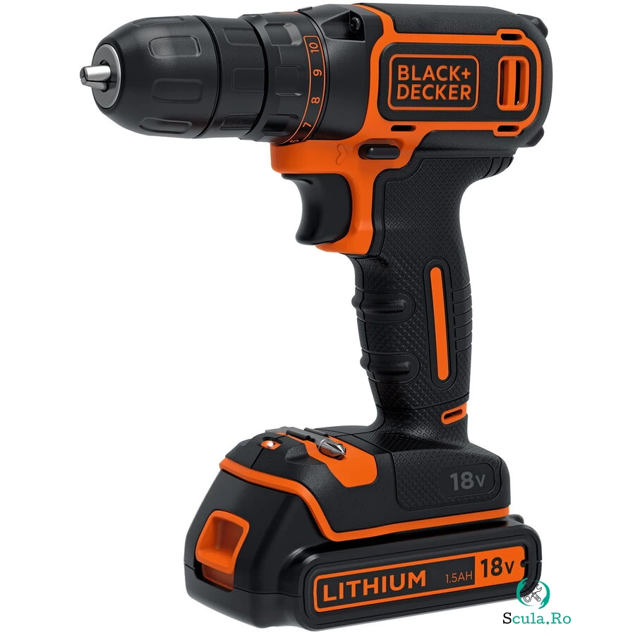 Black & Decker Masina de gaurit si insurbat pe acumulator Black & Decker BDCDC18K-QW, 18V, 650 RPM, 30 Nm cuplu maxim, valiza transport, acumulator 1.5 Ah, incarcator