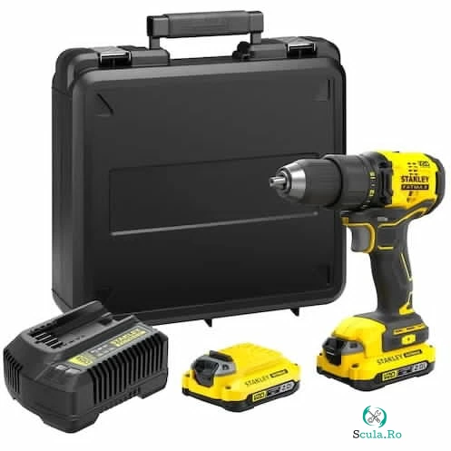 Stanley Masina de gaurit, Stanley Fatmax SFMCD710D2K-QW, cu acumulator, 18 V, 2 viteze, cuplu 60 Nm, geanta transport, Negru-Galben