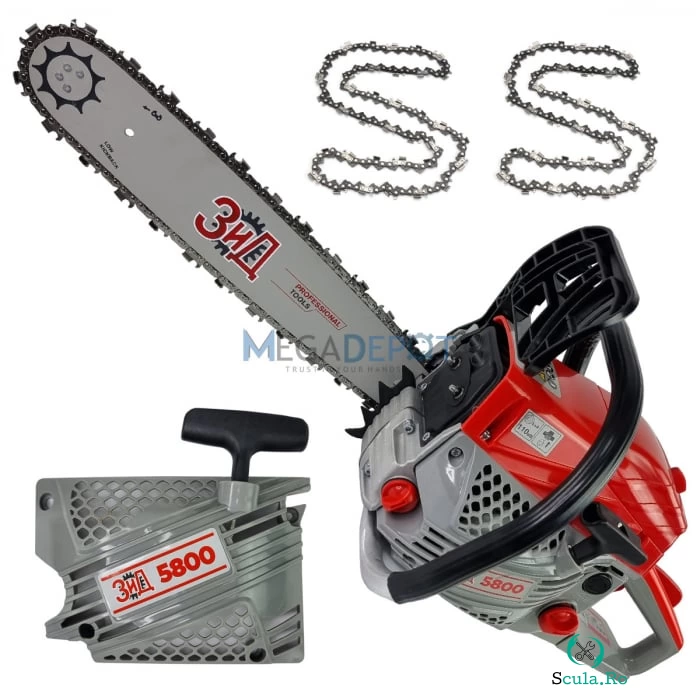 Motofierastrau (drujba) ZID 5800, 4.7CP 3.5KW, 58CC, 2 lanturi, cu demaror de rezerva, Accesorii incluse