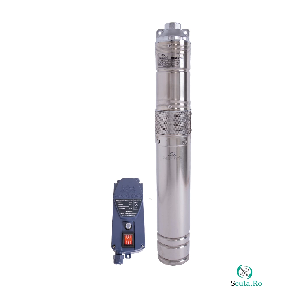 Pompa submersibila cu surub Wasserkonig SI12550, pentru ape curate, diametru 4"", putere 1600 W, debit 3000 l/h, inaltime refulare 125 m